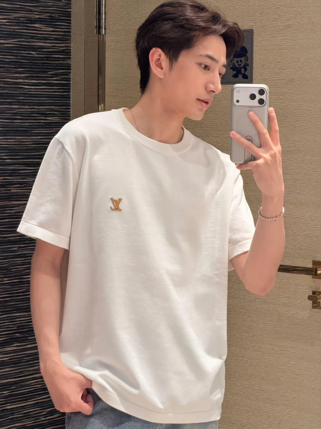 Louis Vuitton/Louis Vuitton 26ss chest silicone badge knitted short sleeves